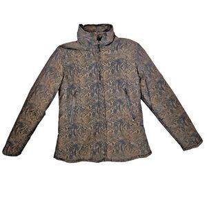 SELENE Sport Womens Zip Jacket Small‎ Brown Black Snake Skin Animal Print Hood